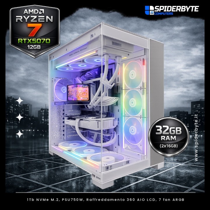 PC Gaming White Edition Ryzen 7 RTX 5070 32GB DDR5 – Assemblato e Testato